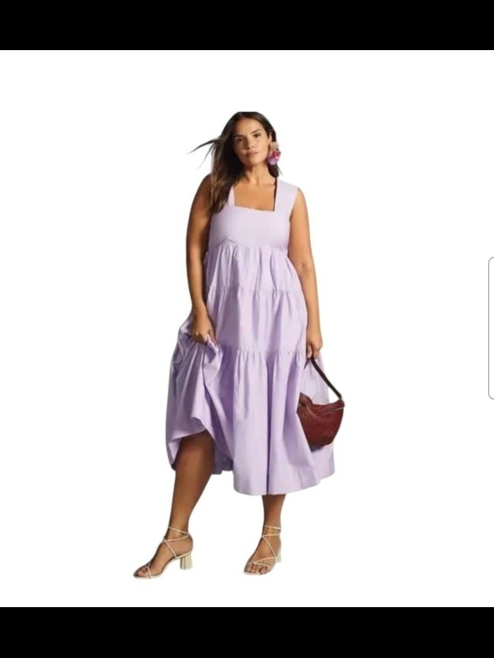 Anthropologie Lilac Tiered Square-Neck Midi Dress